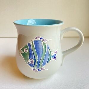 Takahashi San Francisco Japan hand painted ceramic fish mug with blue interior